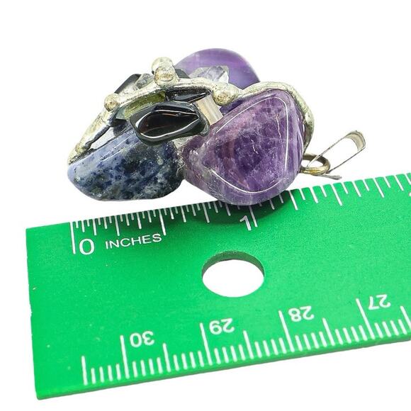 Brutalist Organic Freeform Boho Pendant Natural Amethyst Sodalite Rock Crystal - Picture 5 of 5